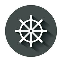 Steering wheel rudder icon. Vector illustration with long shadow. Business concept ship wheel pictogram.