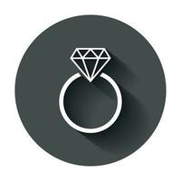 compromiso anillo con diamante vector icono en plano estilo. Boda joyería anillo ilustración con largo sombra. romance relación concepto.
