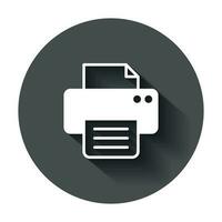 Printer icon. Vector illustration with long shadow. Business concept document printing pictogram.