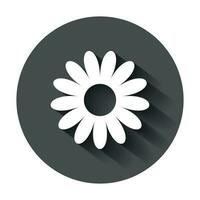 Chamomile flower vector icon in flat style. Daisy illustration with long shadow. Camomile sign concept.