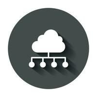 Cloud computing technology vector icon in flat style. Laptop screen with long shadow. Infographic analytics network business concept.