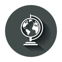 Globe world map vector icon. Round earth flat vector illustration. Planet business concept pictogram with long shadow.