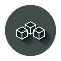 Blockchain technology vector icon in flat style. Cryptography cube block illustration with long shadow. Blockchain algorithm concept.