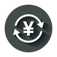 Yen, yuan money currency vector icon in flat style. Yen coin symbol illustration with long shadow. Asia money business concept.