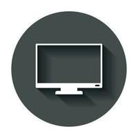 Computer monitor vector icon in flat style. Television illustration with long shadow. Tv display business concept.