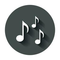 Music note icon in flat style. Sound media illustration with long shadow. Audio note business concept. vector