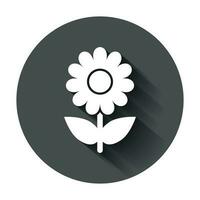 Chamomile flower vector icon in flat style. Daisy illustration with long shadow. Camomile sign concept.