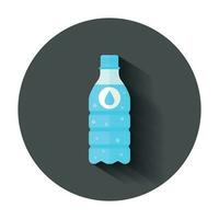 Water bottle icon in flat style. Bottle illustration with long shadow. Water plastic container concept. vector