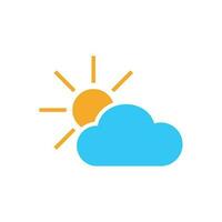 Weather forecast icon in flat style. Sun with clouds illustration on white isolated background. Forecast sign concept. vector