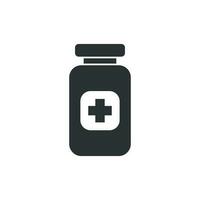 Pill vector icon in flat style. Tablet illustration on white isolated background. Bottle medical concept.