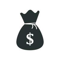 Money bag vector icon in flat style. Moneybag with dollar sign illustration on white isolated background. Money cash sack concept.