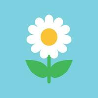 Chamomile flower vector icon in flat style. Daisy illustration on blue isolated background. Camomile sign concept.