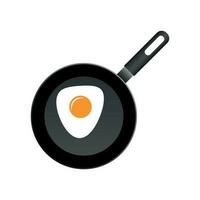 Realistic frying pan with egg icon in flat style. Cooking pan illustration on white isolated background. Skillet kitchen equipment business concept. vector