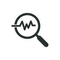 Magnifying glass icon with pulse. Vector illustration. Business concept loupe analysis pictogram.