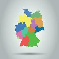 Germany map with federal states icon. Flat vector illustration. Germany sign symbol with shadow on white background.