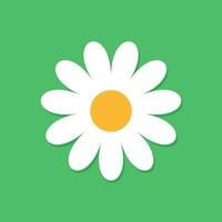 Chamomile flower vector icon in flat style. Daisy illustration on green isolated background. Camomile sign concept.
