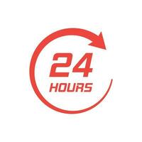 Twenty four hour clock icon in flat style. 24 7 service time illustration on white isolated background. Around the clock sign concept. vector