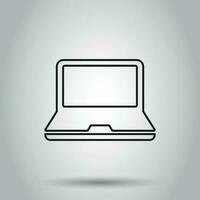 Laptop computer icon in line style. Vector illustration on isolated background. Business concept notebook pictogram.