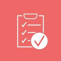 Checklist vector icon. Survey vector illustration in flat design on red background.
