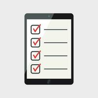 Businessman checklist with tablet. Check list icon flat vector illustration.