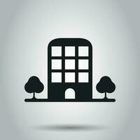 Building with trees icon. Business vector illustration.