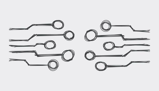 Hand drawn circuit board icon. Doodle scetch technology scheme symbol flat vector illustration on white background.