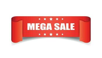 Mega sale ribbon vector icon. Discount sticker label on white background.