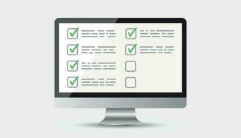 Businessman checklist with computer. Check list icon flat vector illustration.