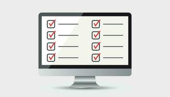 Businessman checklist with computer. Check list icon flat vector illustration.