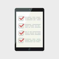 Businessman checklist with tablet. Check list icon flat vector illustration.