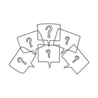 Question marks in thought bubbles. Hand drawn line art cartoon vector illustration on white background.