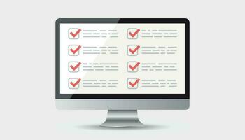 Businessman checklist with computer. Check list icon flat vector illustration.