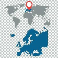 Detailed map of Europe and World map navigation set. Flat vector illustration.