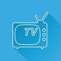 Tv Icon vector illustration in line style isolated on blue background with long shadow. Television symbol for web site design, logo, app, ui.