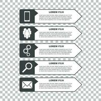 Infographic templates with smartphone, people, gear, magnifier and sms message for business. Black and white flat vector illustration