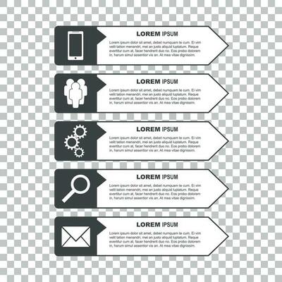 Infographic templates with smartphone, people, gear, magnifier and sms message for business. Black and white flat vector illustration