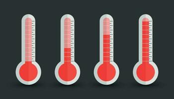 Thermometers icon with different levels. Flat vector illustration isolated on black background.