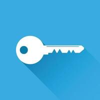 Key Icon vector illustration in flat style isolated on blue background. Unlock symbol for web site design, logo, app, ui.