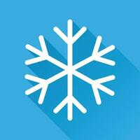 Snowflake icon vector illustration in flat style isolated on blue background with long shadow. Winter symbol for web site design, logo, app, ui.