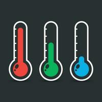 Thermometers icon with different levels. Flat vector illustration isolated on black background.