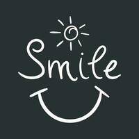 Smile text vector icon. Hand drawn illustration on black background.