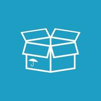 Packaging box icon with umbrella symbol. Shipping pack simple vector illustration on blue background.