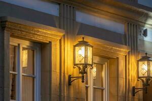 street lamp in the town in the night photo