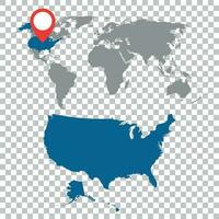 Detailed map of USA and World map navigation set. Flat vector illustration.