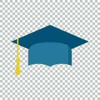 Graduation cap flat design icon. Finish education symbol. Graduation day celebration element. Vector illustration on isolated background.