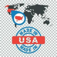 hecho en EE.UU, America estampilla. mundo mapa con rojo país. vector emblema en plano estilo en aislado antecedentes.