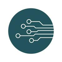 Circuit board icon. Technology scheme symbol flat vector illustration on blue background.
