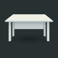 Vector 3d table for object presentation. Empty white top table isolated on black background.