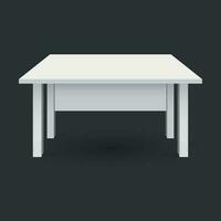 Vector 3d table for object presentation. Empty white top table isolated on black background.