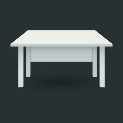 Vector 3d table for object presentation. Empty white top table isolated on black background.